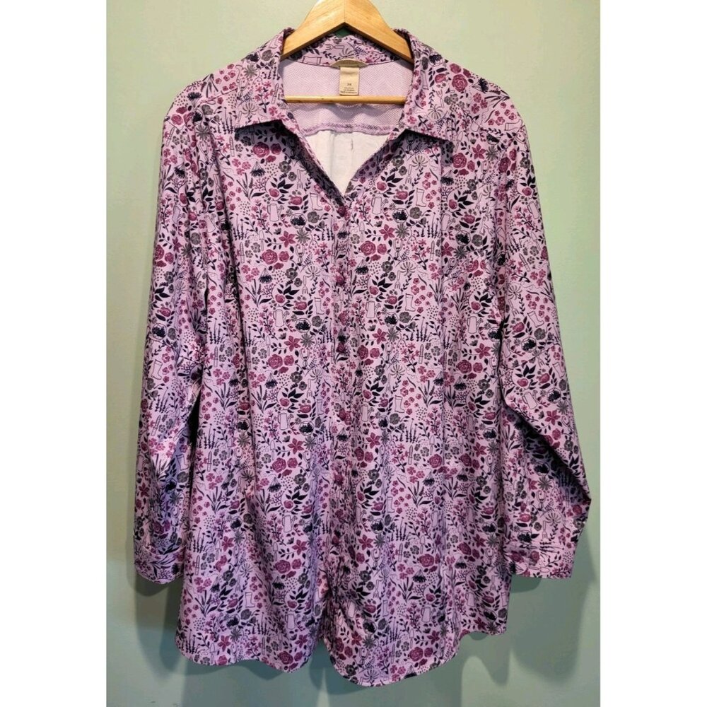 Duluth Purple Garden Long Roll Tab Sleeve Vented Button Up Shirt Sz 3X Outdoors